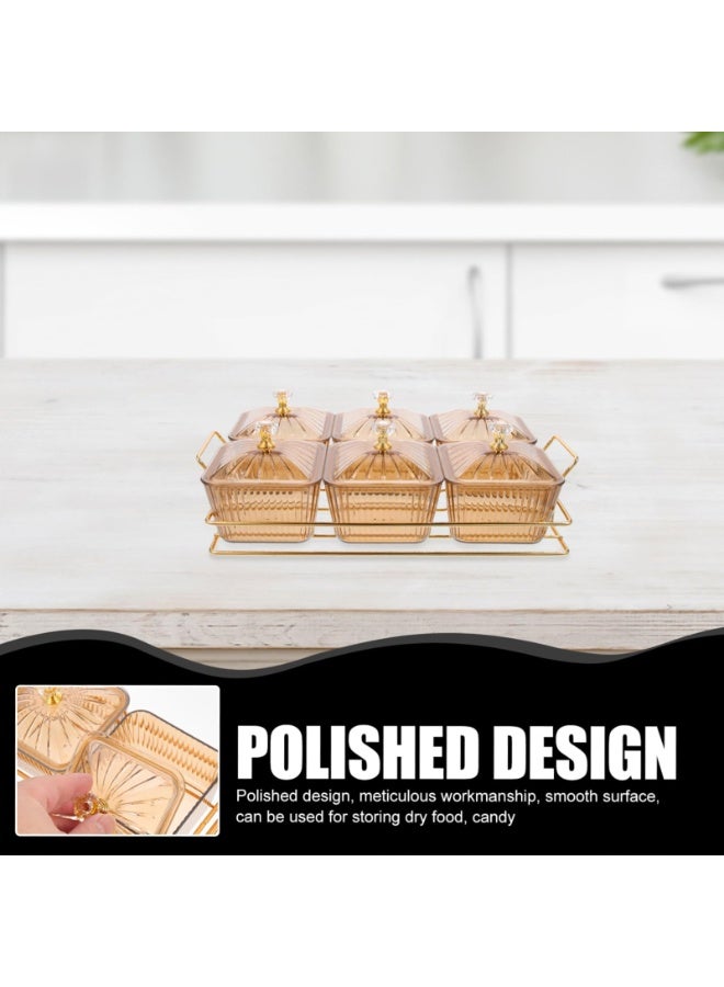 CHIYLE 6 pcs Serving Bowls Set with Gold Metal Rack Tray, Removable Condiment Dishes for Fruit, Dessert, Appetizers, Nuts, Snacks & Candy - Image 2